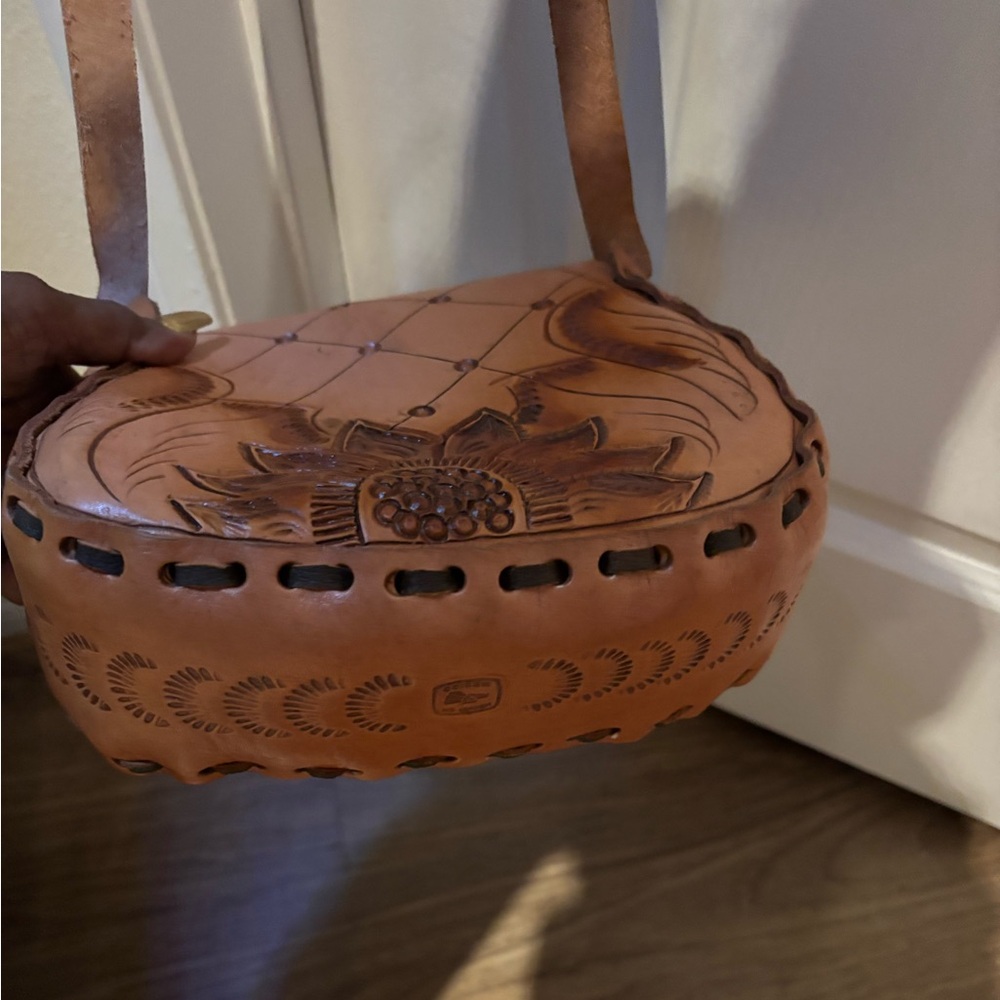 Floral Embossed Leather Crossbody Bag
